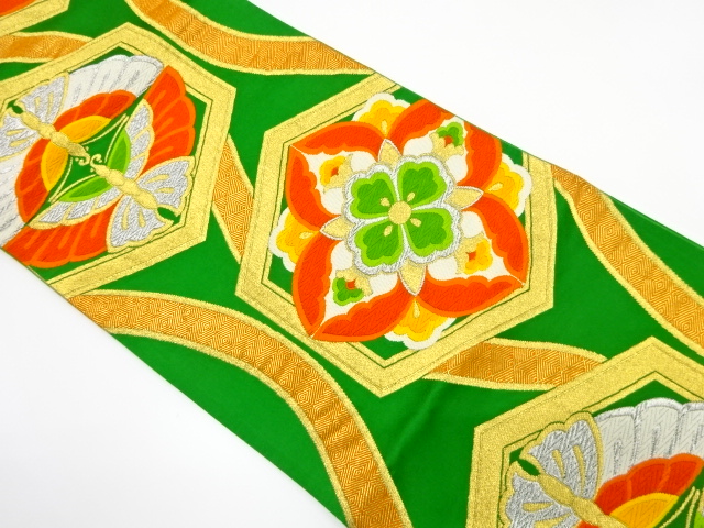 JAPANESE KIMONO / ANTIQUE FUKURO OBI / SILK / WOVEN BUTTERFLY